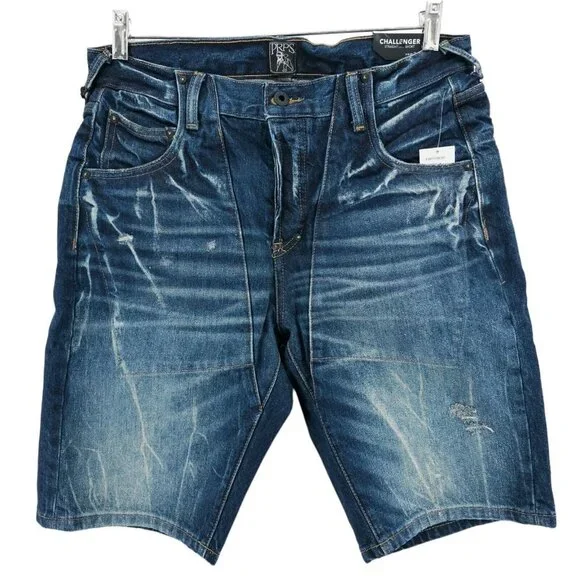 NWT PRPS Challenger Denim Shorts Indigo Blue Straight Leg Distressed Size 29